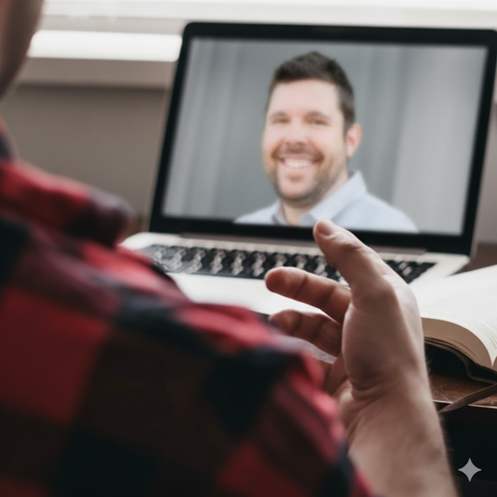 That's Jerred on the laptop doing therapy in Edmond