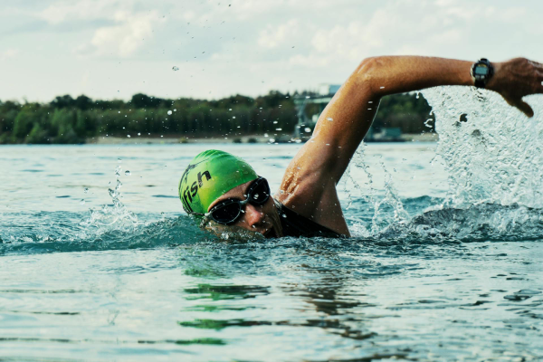 Focused athlete before a swimming race