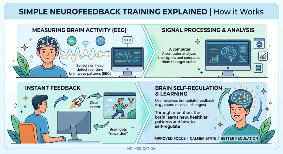 Neurofeedback brain training session in Edmond OK with EEG sensors